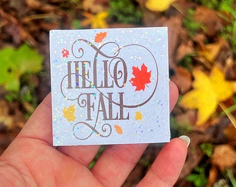 Hello Fall Leaves Xtra Mini Glitter Sign Tiered Tray Decor