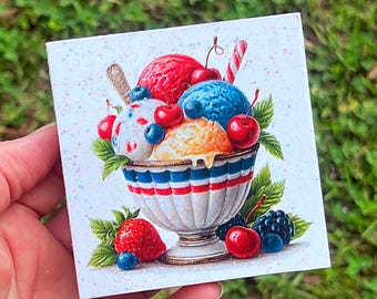 Patriotic Ice Cream Glitter Mini Wood Sign Tiered Tray Decor