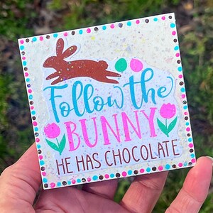 Chocolate Easter Bunny Mini Glitter Wood Sign for Tiered Tray Decor