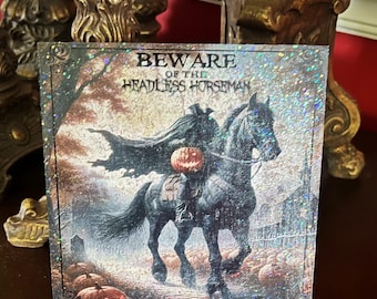 Halloween Headless Horseman Square Glitter Sign Stand Decor