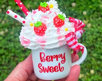 Strawberries Berry Sweet Faux Fake Whipped Cream Mini Mug Tier Tray Decor