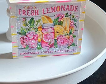Pink Lemonade Mini Glitter Wood Sign Tiered Tray Decor