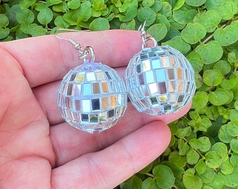 Happy New Year Mirrored Disco Ball Earrings