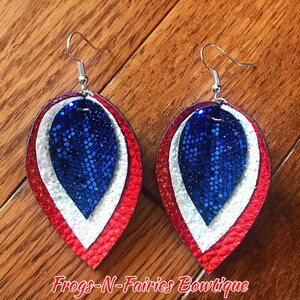 Patriotic Red, White & Blue Glitter Inverted Teardrop Earrings