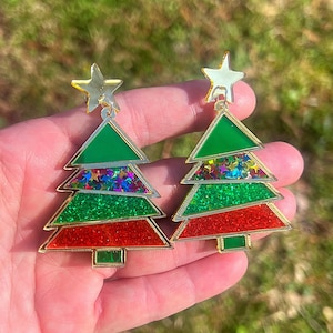 Christmas Tree Mirrored Acrylic Resin Glitter Earrings
