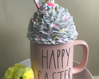 Easter Bunny Fake Whipped Cream Mug Topper Tier Tray Decor