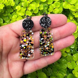 New Year’s Black & Gold Glitter Acrylic Resin Earrings
