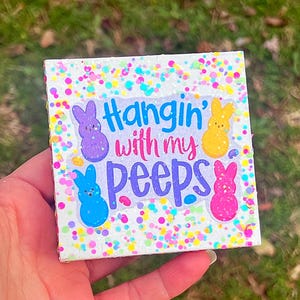 Easter Bunnies Mini Confetti Glitter Wood Sign for Tiered Tray Decor