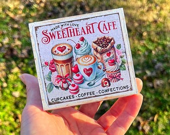Valentine’s Day Sweetheart Cafe Mini Glitter Wood Sign for Tiered Tray Decor