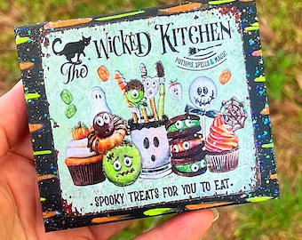 Halloween Sweet Treats Mini Glitter Wood Sign Tiered Tray Decor