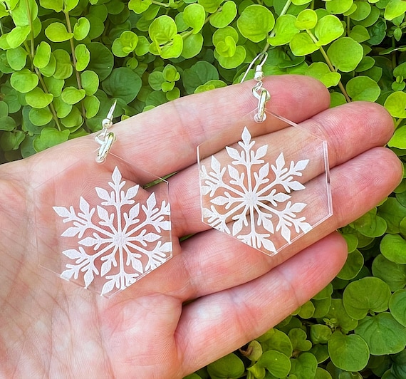 Winter Snowflake Earrings For Women - 7cm Acrylic Dangle Earrings Christmas Gift