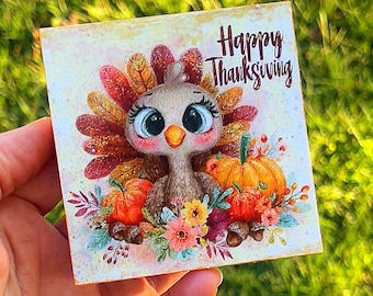 Happy Thanksgiving Turkey Mini Glitter Wood Sign Tiered Tray Decor