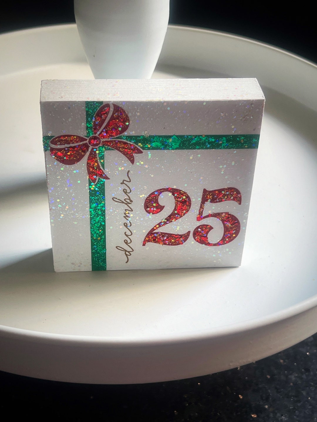 Christmas December 25th Mini Glitter Wood Sign Tiered Tray Decor - Etsy