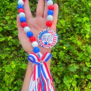 Patriotic 4th of July God Bless America Glitter Wood Beads Garland Tiered Tray Decor