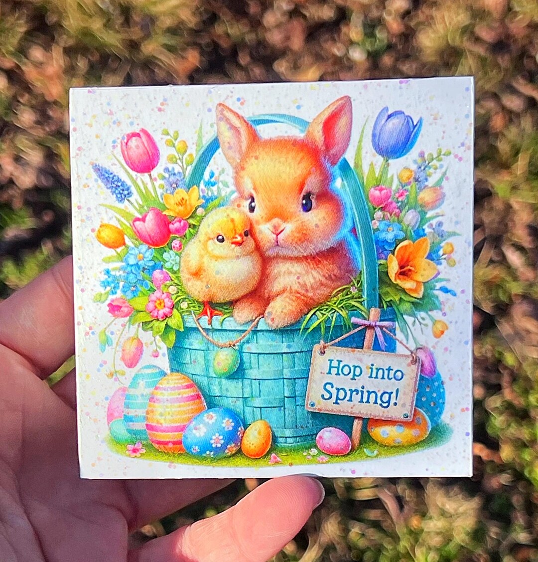 Happy Easter Bunny & Chick Hop Into Spring Mini Glitter Wood Sign for ...