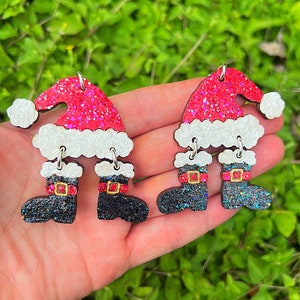 Christmas Santa Wood Glitter Earrings