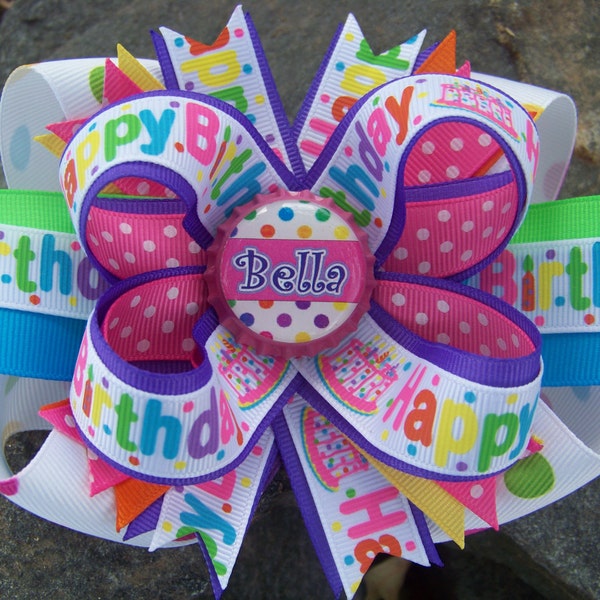 Happy Birthday Personalized Bottlecap Hairbow