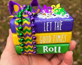 Mardi Gras Let The Good Times Roll Wood Mini Bookstack Tier Tray Decor
