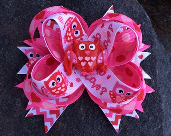 Valentine Owl Hoo Do U Love Boutique Resin Hairbow