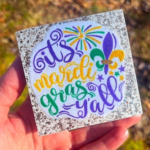 Mardi Gras Mini Glitter Wood Sign for Tiered Tray Decor
