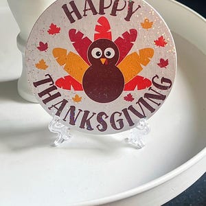 Happy Thanksgiving Turkey Round Mini Glitter Sign Stand Decor
