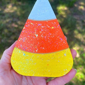 Halloween Candy Corn Glitter Wood Cutout Tier Tray Decor