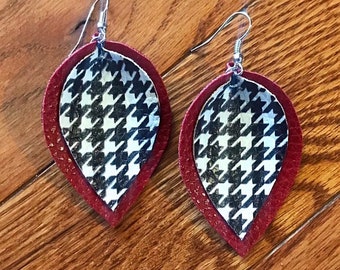 Houndstooth Faux Leather Double Stacked Inverted Teardrop Earrings