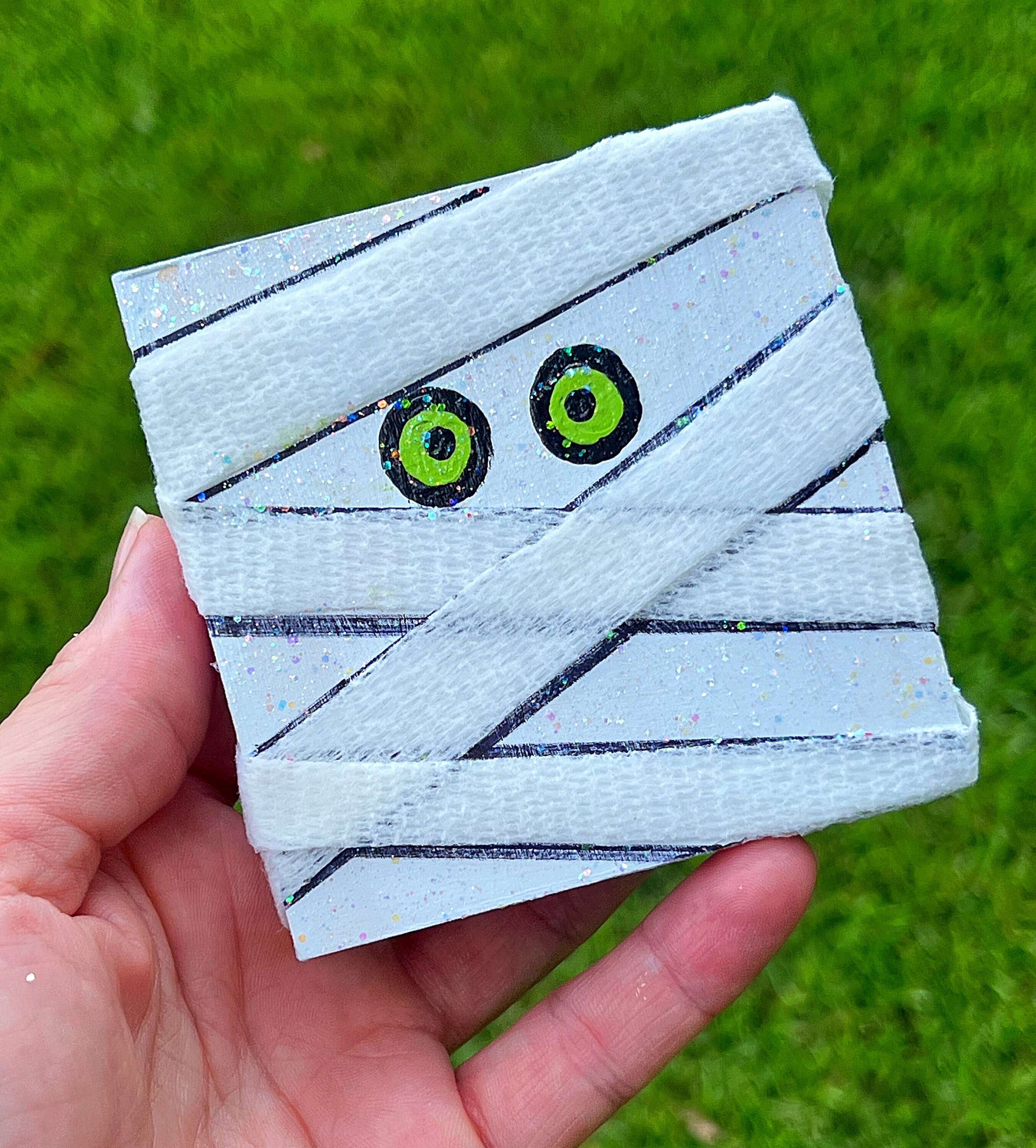 Halloween Mummy Mini Glitter Wood Sign Tiered Tray Decor