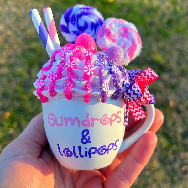 Gumdrops & Lollipops Candy Faux Fake Whipped Cream Mini Mug Tier Tray Decor