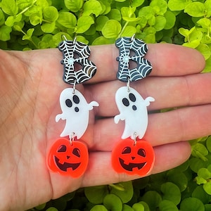Halloween Boo Ghost & Pumpkins Acrylic Earrings