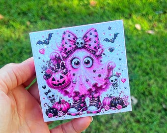 Ghost Pink & Black Halloween Glitter Wood Sign Tiered Tray Decor