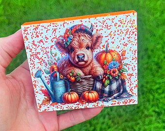 Autumn Fall Highland Cow Mini Glitter Wood Sign Tiered Tray Decor
