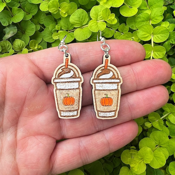 Fall Pumpkin Spice Latte Wood Earrings