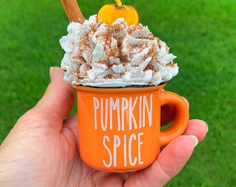 Fall Thanksgiving Pumpkin Spice Faux Fake Whipped Cream Mini Mug Tier Tray Decor