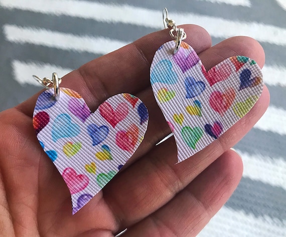 Valentine's Day Hearts Faux Leather Earrings