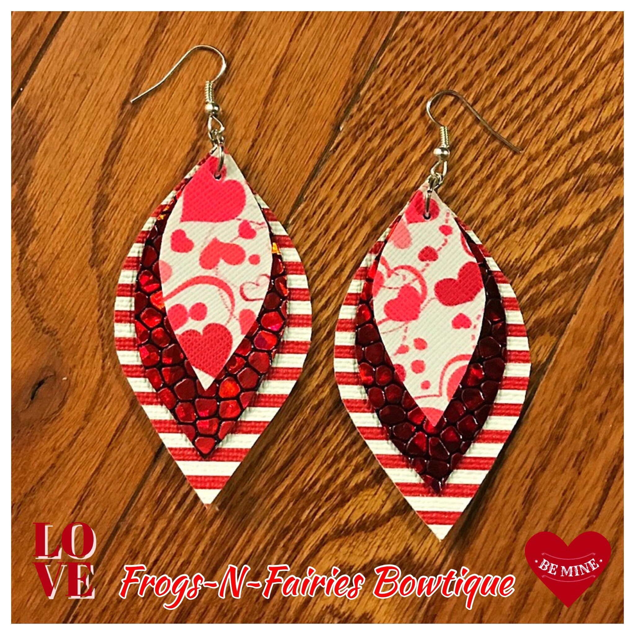 Faux Leather Valentine Hearts Triple Stacked Earrings Etsy