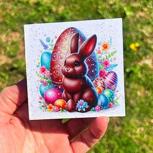 Chocolate Easter Bunny & Eggs Mini Glitter Wood Sign for Tiered Tray Decor