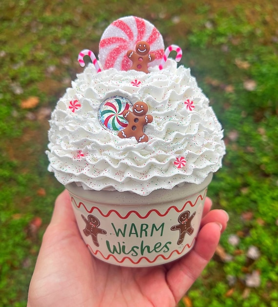 Christmas Peppermint Gingerbread Man Fake Faux Whipped Cupcake Tier Tray Decor