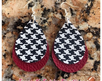 Houndstooth & Crimson Faux Leather Double Stacked Earrings