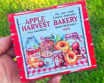 Apple Farmhouse Bakery Mini Glitter Wood Sign Tiered Tray Decor