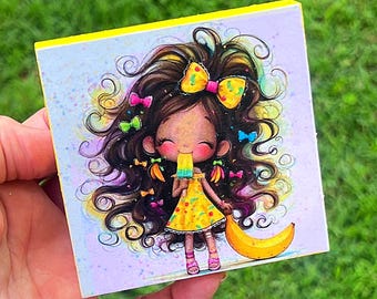 Banana Girl Mini Glitter Wood Sign Tiered Tray Decor