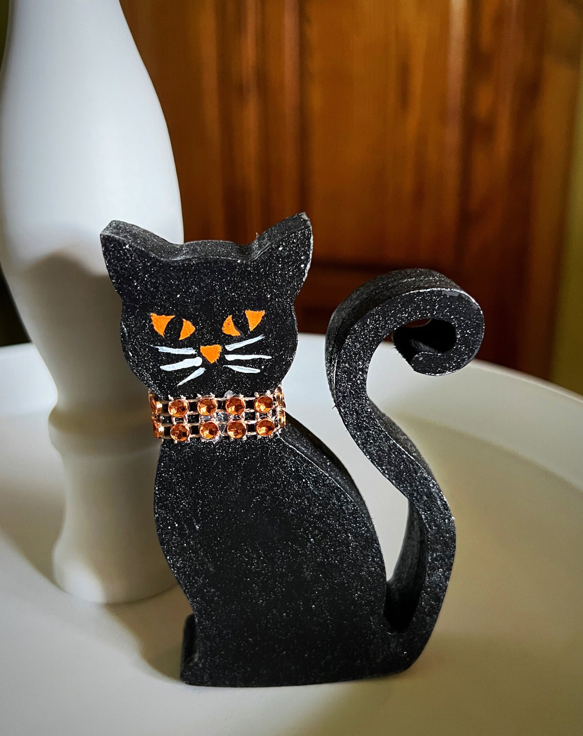 Halloween Black Cat Glitter Wood Cutout Tier Tray Decor Etsy