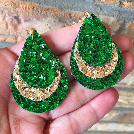 St Patrick’s Day Classic Gold & Green Glitter Earrings
