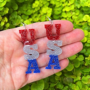 USA 4th of July Patriotic Glitter Resin Earrings