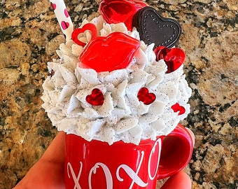 Valentine’s Day XOXO Faux Fake Whipped Cream Mini Mug Tier Tray Decor