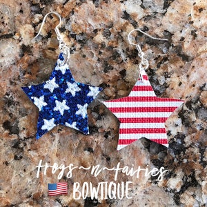 Patriotic 4th of July Stars & Stripes Faux Leather Earrings