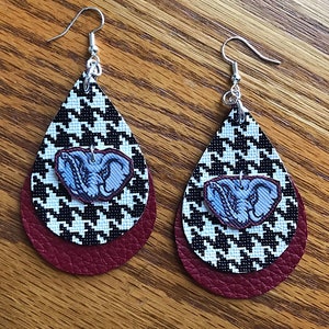 Elephants Football & Houndstooth Faux Leather Double Stacked Earrings