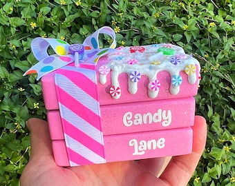 Pink Candy Lane Christmas Wood Mini Bookstack Tier Tray Decor