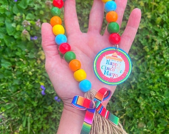 Happy Cinco de Mayo Wood Bead Garland for Tiered Tray Decor