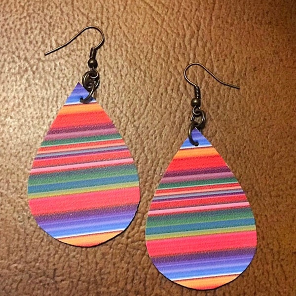 Serape Stripes Teardrop Faux Leather Earrings